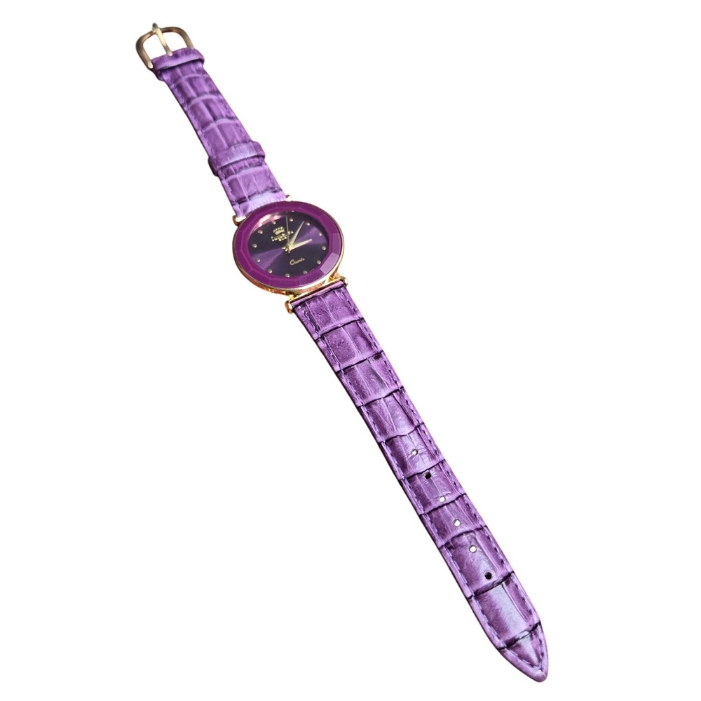 Richelieu Swiss Quartz Women Watch RI2478H Purple Gold Tone Leather Strap Tested